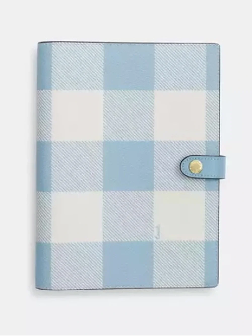 Coach Gingham Print Notebook Journal Blue White Plaid Snap Closure NWT